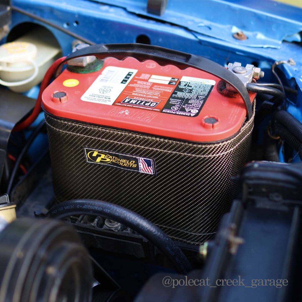 battery heat shield lava rock blue fox body mustang optima battery