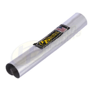 The Thermaflect® Sleeve Sewn is a rolled silver sleeve with a textured surface, featuring a black label that displays the Heatshield Products logo and a small American flag.