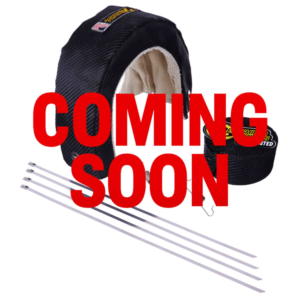 High-performance turbo heat shield with Lava Wrap and stainless steel ties