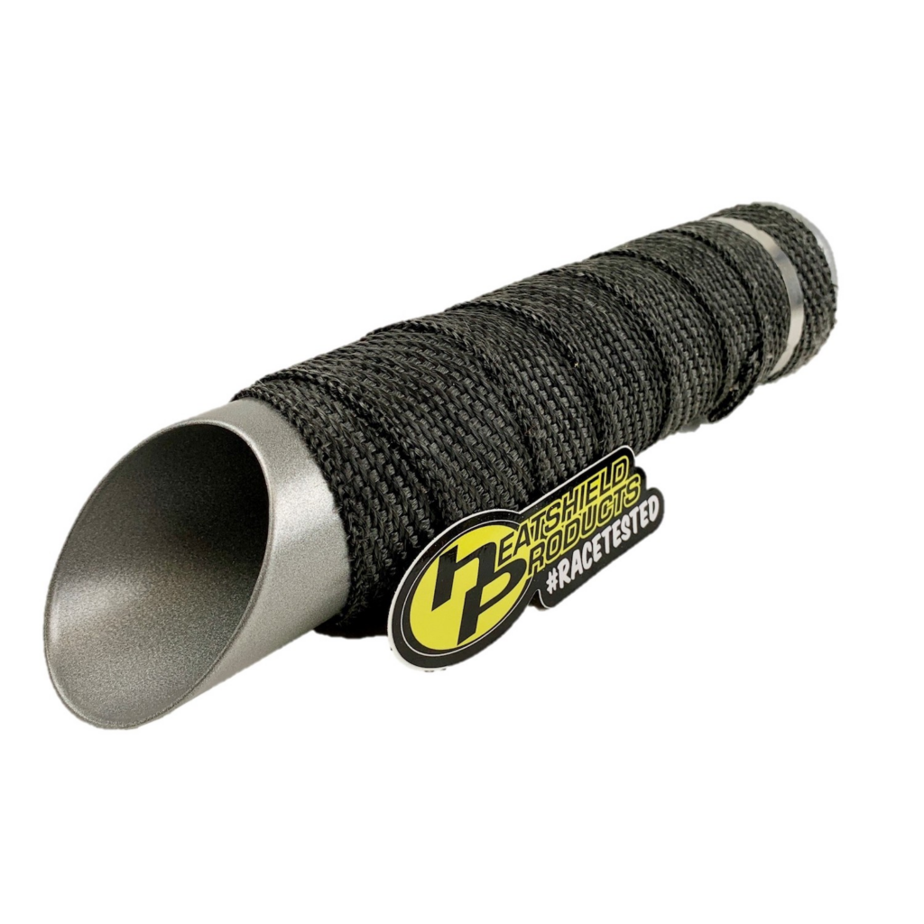 black exhaust wrap on a pipe with ties