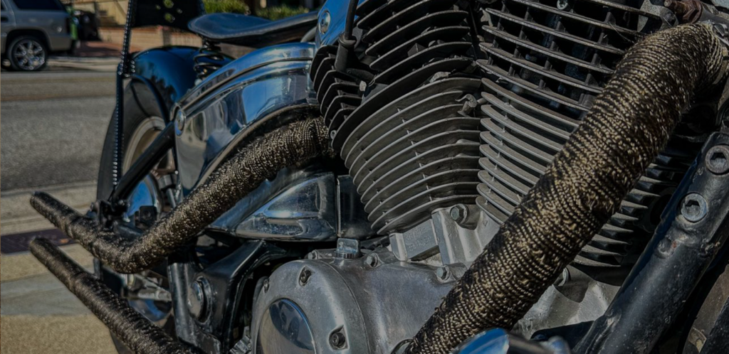 Harley with lava exhaust wrap and stainless steel ties