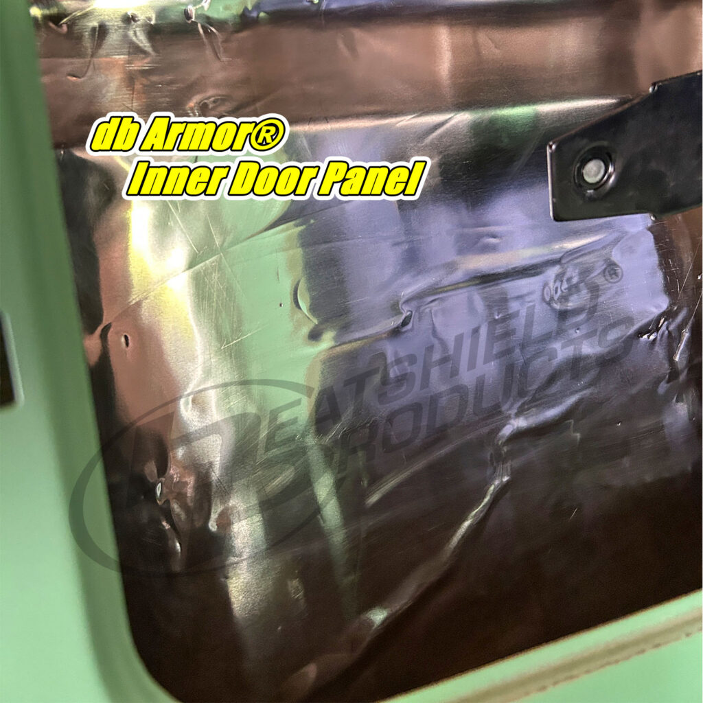db Armor sound deadening material installed on an inner vehicle door panel