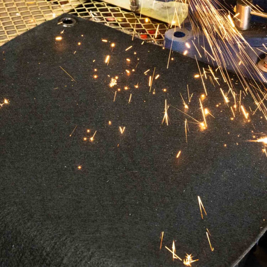 sparks on welding blanket