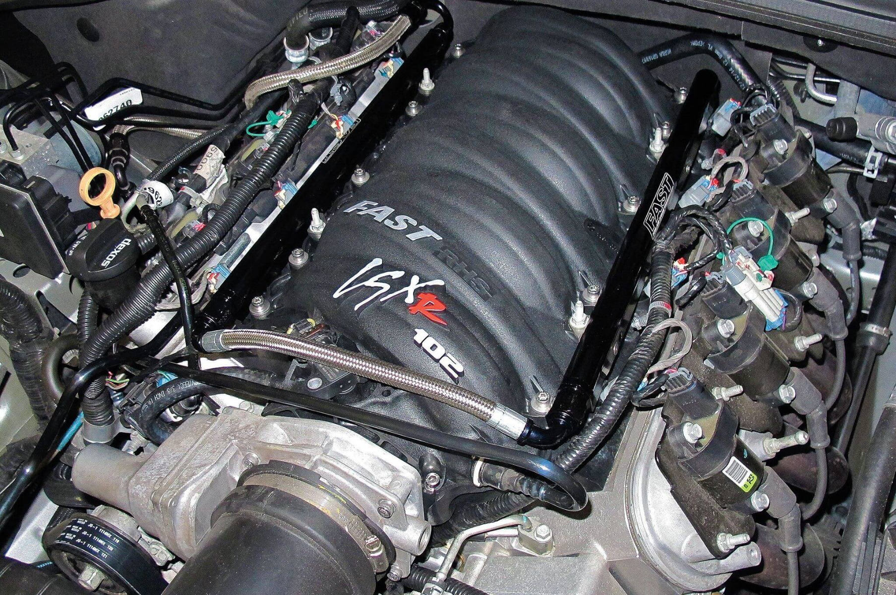 A 2013 Camaro SS with an LS3 before fuel line insulation is installed