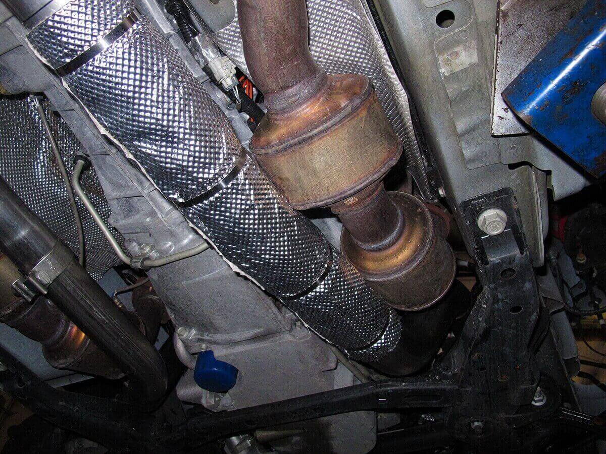 Silver Exhaust Sleeving Applied Under Car