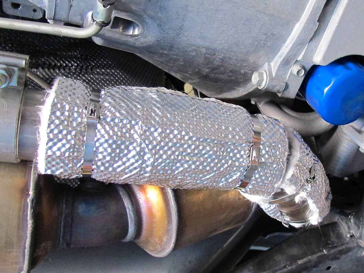 Exhaust pipe heat shield installed on flex pipe.