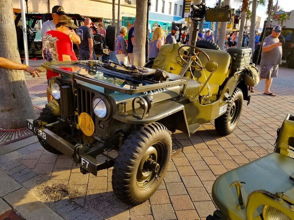 Green Vintage Army Jeep at Car Show