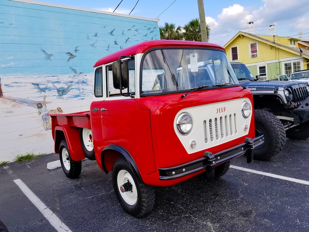 Vintage Red and White Jeep