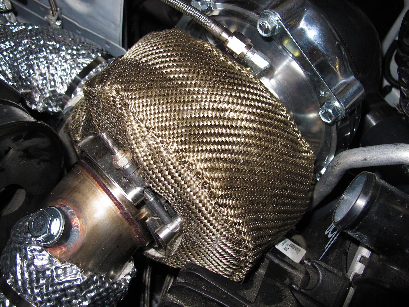 Gold Heat Shield Insulation on Car Engine