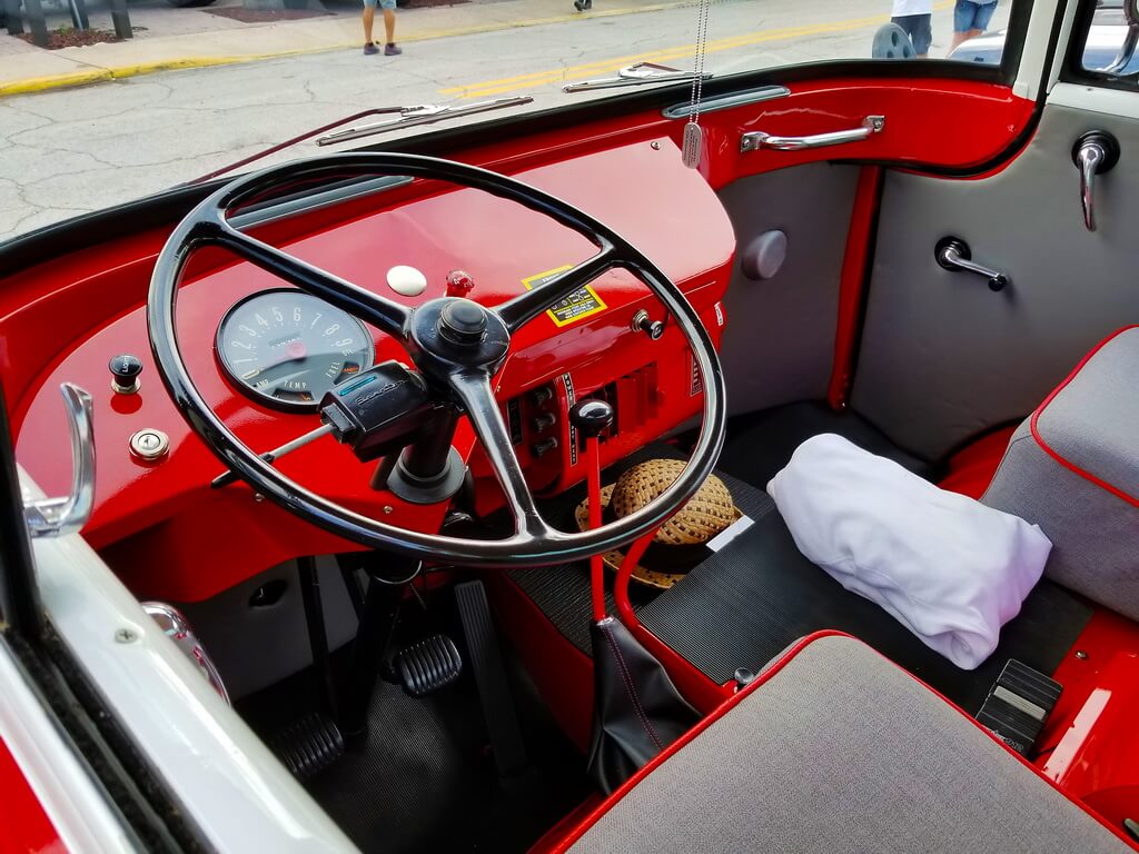 Inside Look at the Interior of a Vintage Red Jeep