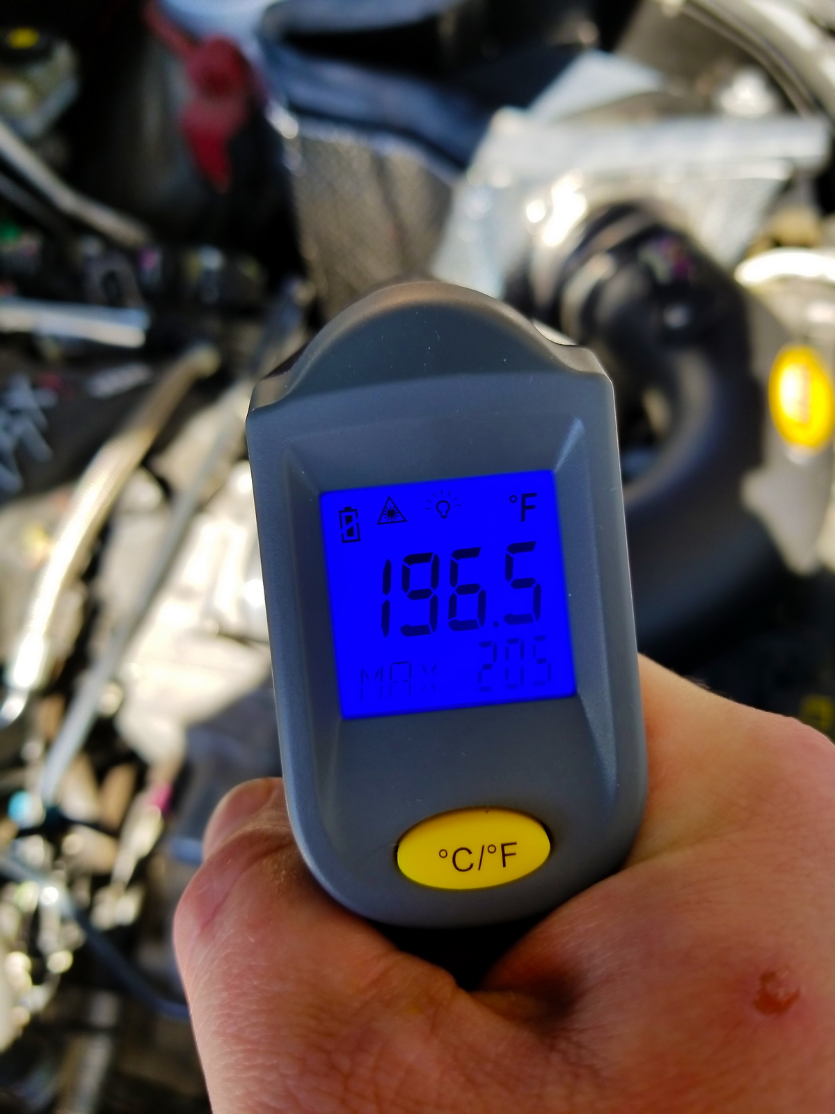 Digital Thermometer Reads 196.5degrees F.