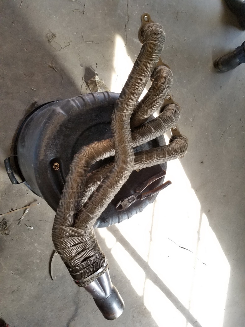 5th Gen Camaro SS exhaust headers wrapped with Heatshield Products Lava Exhaust Wrap