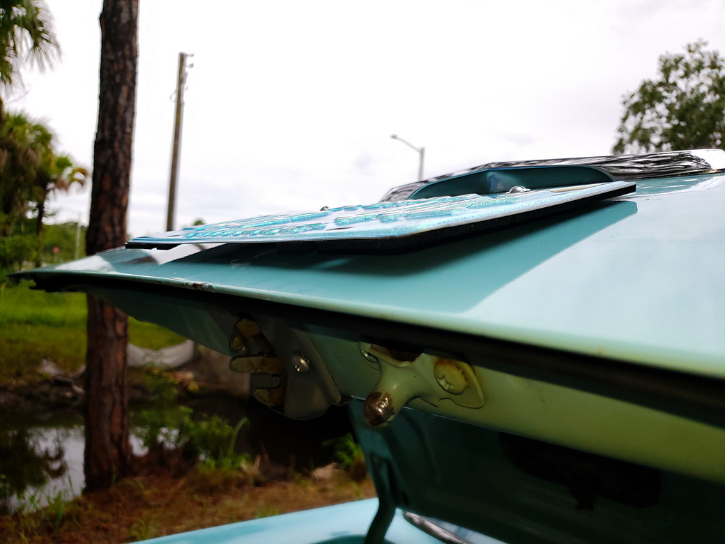 LP Shield equipped license plate installed on 1957 Chevrolet 210 decklid