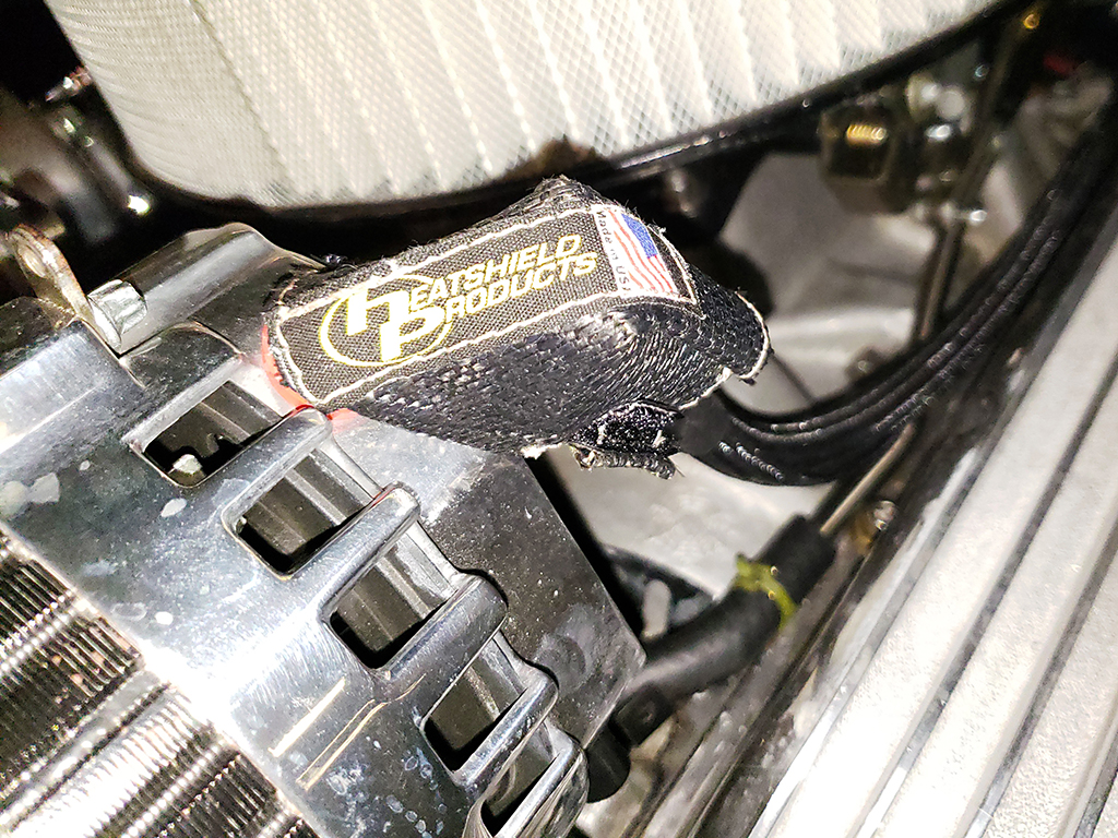 Utili-Shield installed on an engine alternator main power wire lead