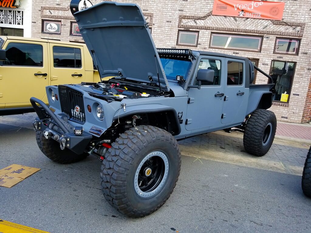 Matte Blue Jeep with the Hood Popped