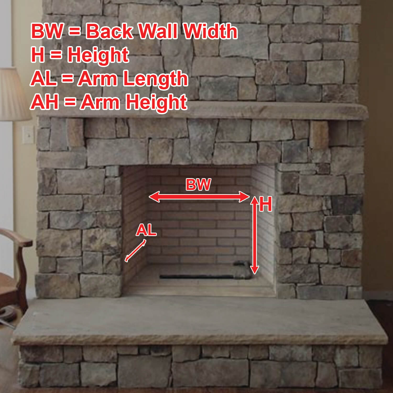 Infographic Showing Fireplace Dimensions for Heat Wrap Installation 