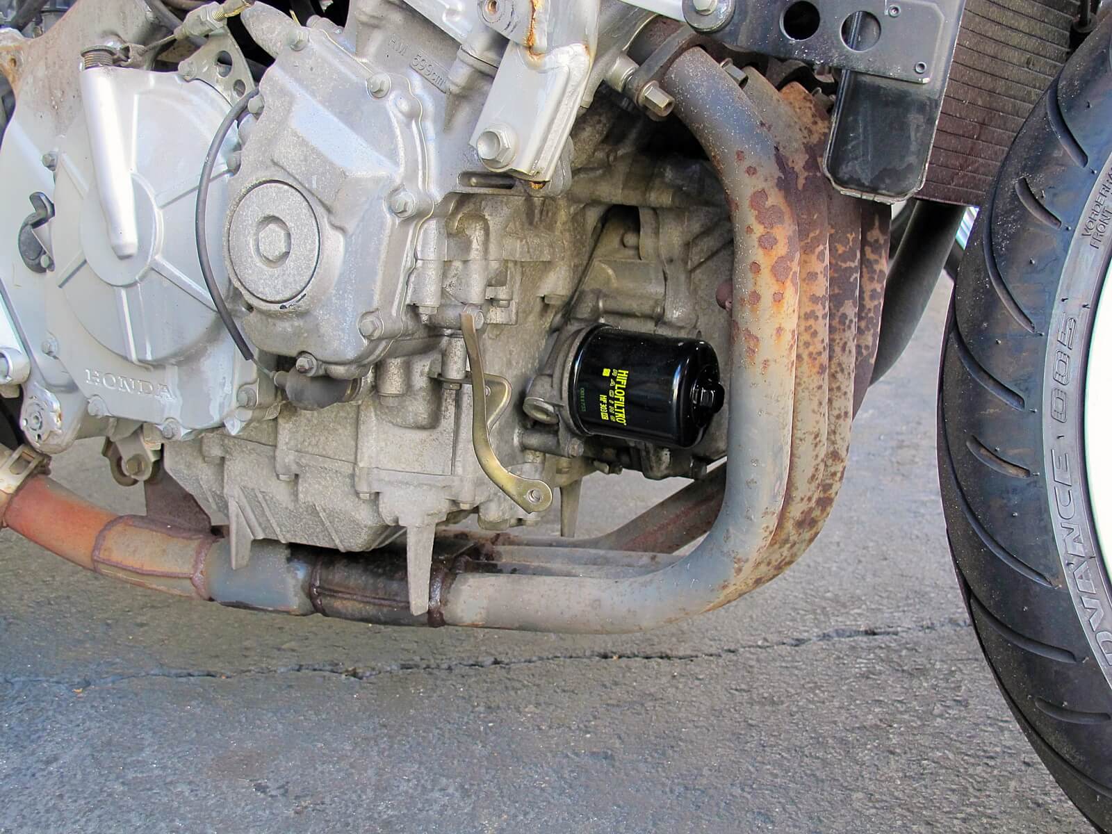 Motorcycle heat protection product installed on old motorcycle frame. Motorcycle heat protection product installed on old motorcycle frame.