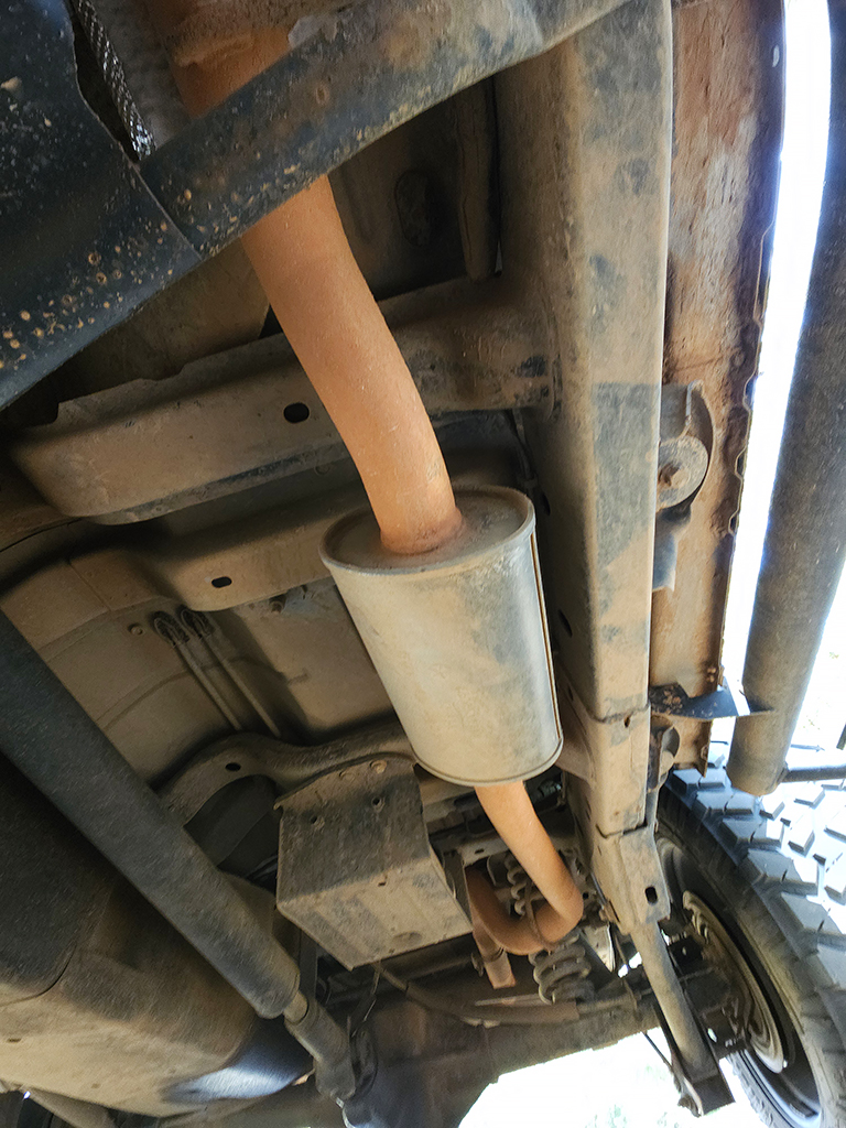 Jeep Wrangler JK exhaust system and muffler installed on vehicle