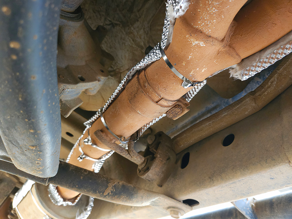 Heatshield Armor exhaust insulation installed on a Jeep Wrangler JK exhaust system