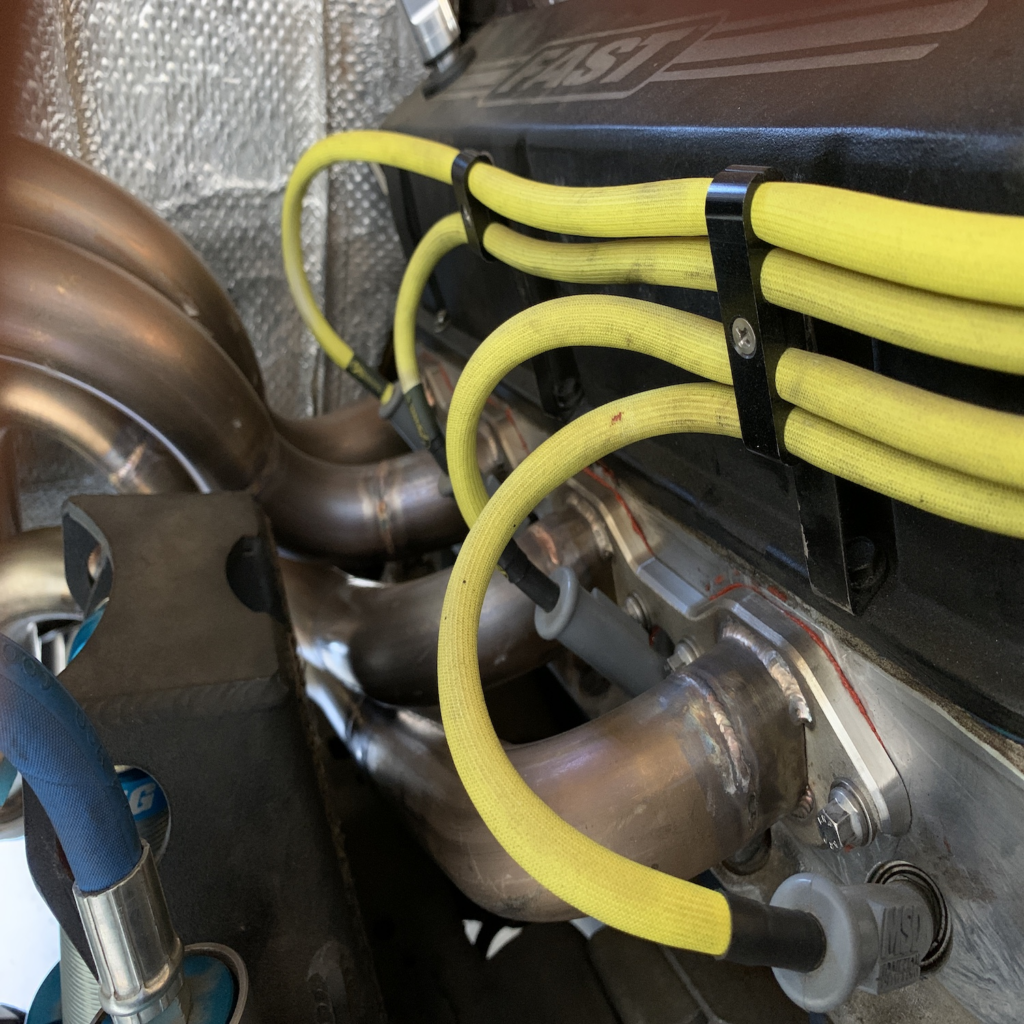 spark plug wire shields installed V8 Yellow