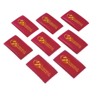 red with bright yellow words heat shrink