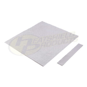 A white, square-shaped heat shield mat with a textured honeycomb pattern is shown next to a separate narrow rectangular strip, both placed on a plain white background.