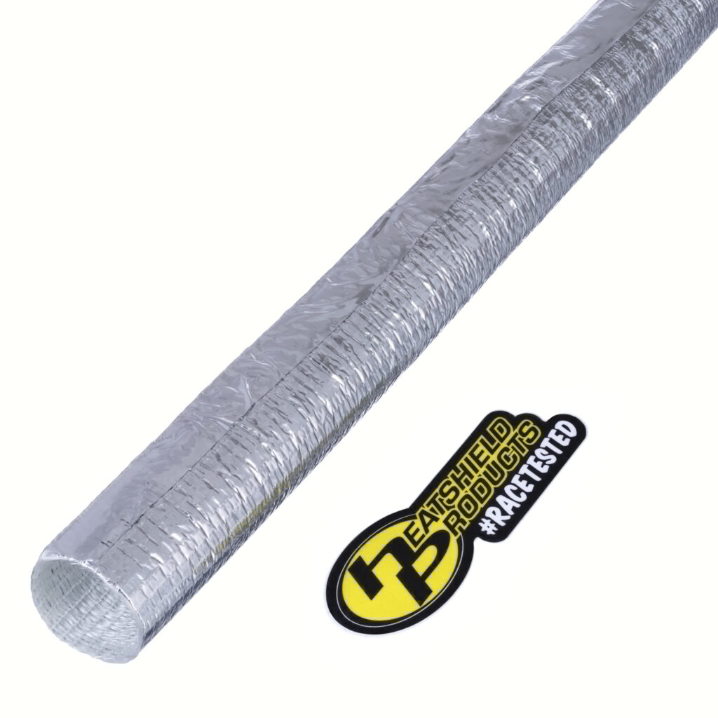 Thermaflect Tube aluminum heat protection sleeves in various diameters, self-closing thermal wrap designed to shield automotive hoses and wiring from radiant heat.
